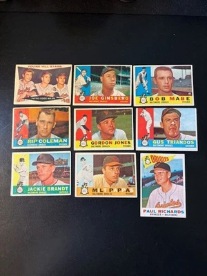 1960 Topps бейсбол лот из 9 Dif. ВСЕ ORIOLES Vg to Ex. Gus Triandos P. Richards - Изображение 1 из 2