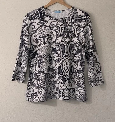 Top McLaughlin Paisley Catalina Tela Elastizada Cuello Redondo Manga 3/4 Mujer Talla L Foto 1 de 4