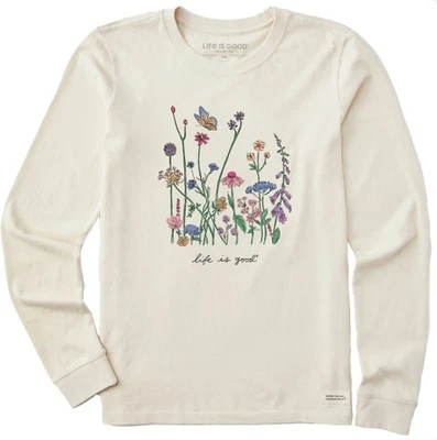 Life Is Good Wildflowers Crusher Camiseta Trituradora Manga Larga Talla XL Masilla Blanca Foto 1 de 4