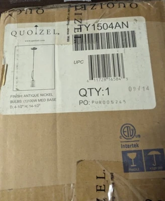 Mini colgante Quoizel Taylor 1 luz ópalo grabado vidrio TY1504AN níquel antiguo Foto 1 de 3