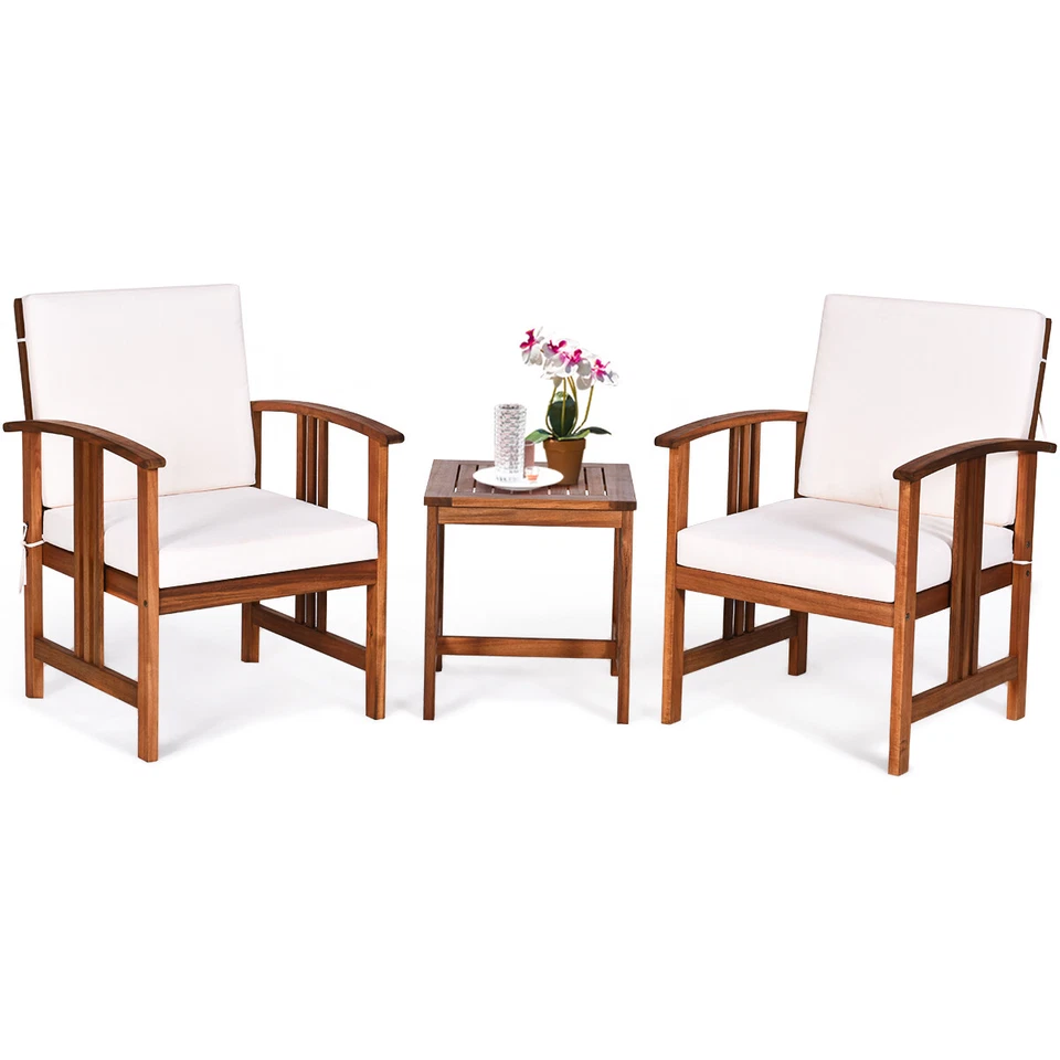 3pc Solid Wood Outdoor Patio Sofa Furniture Set-white