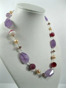 purple Amethyst 925 STERLING SILVER NECKLACE pearl red agate stone - Picture 1 of 10