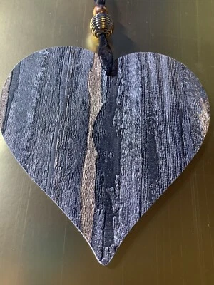 Wooden Hanging Heart - 15cm LARGE Silver Gold Grey Slate Blue Black textured - Image 1 of 4