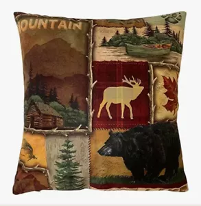 Bear Moose Stag Deer Elk Rustic Lodge Cabin Hunting Throw Pillow Cover Man Cave - Picture 1 of 5