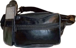 Leather waist pouch black waist bag leather bag 3 pocket fanny pack New with tag - Picture 1 of 19