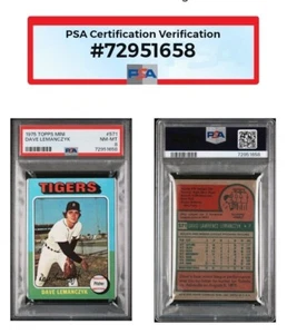 1975 TOPPS BASEBALL DAVE LEMANCZYK mini #571 PSA NM-MT 8 - CENTERED GREAT COLOR - Picture 1 of 5