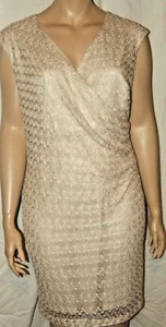 Nwt Size 22w Connected Apparel Beige Lace Surplice Wrap Sleeveless Dress - Picture 1 of 3