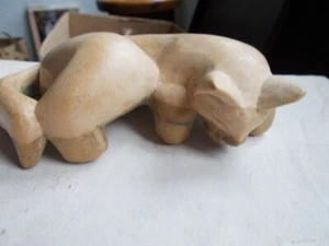 6" Sleeping Window Sill Wood Cat  hand carved figurine Made In Indonesia - Picture 1 of 5