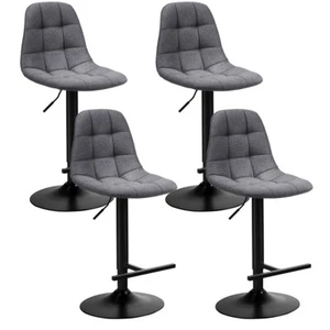 Set of 4 Adjustable Bar Stools Swivel Counter Height Linen Chairs with Back Gray - Picture 1 of 12