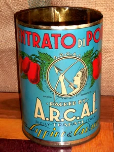 Original 1920s Italian litho can tin adv.for A.R.C.A.L Tomatoes,Trapani#T - Picture 1 of 7