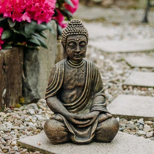 Buddha Tempelwächter Statue Steinfigur 50 cm 26 kg Gold Weißbeton frostsicher - Bild 1 von 6