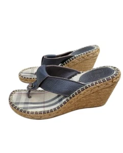 Sandali Burberry pelle marrone Nova check espadrillas zeppa slip on slide 38 - Foto 1 di 14