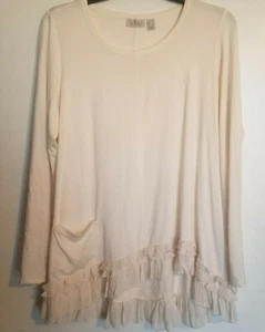 LOGO Lory Goldstein Women's 81893 Beige Raffle Hem Blouse Sz S (P-733) - Picture 1 of 8