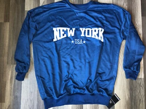 NYC New York USA Oversized Pullover Crewneck Sweater Blue Size Women’s Large Q5 - Picture 1 of 3