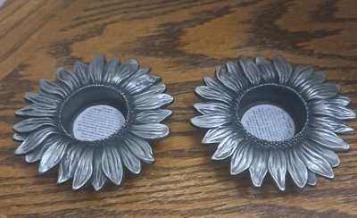 Gray Metal Sunflower Candle Holders 4'' Set of 2 - Image 1 of 4