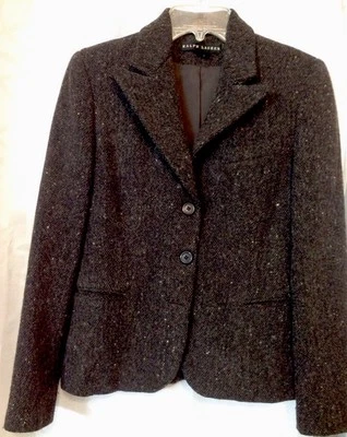 Chaqueta Ralph Lauren Tweed Marrón Con Manchas Blancas y Negras Talla 8 Foto 1 de 4