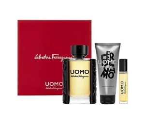 Salvatore Ferragamo Uomo 3.4 EDT+ 3.4 gel+ edt mini spray Mens Gift Set NIB - Picture 1 of 1