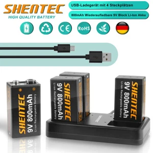 Batteria Ricaricabile 9V Block PP3 Litio Li-ion Batteria/4Slot Caricabatterie USB - Foto 1 di 19
