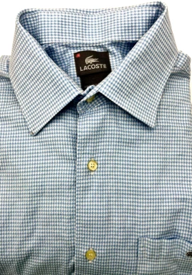 Men's Lacoste Shirt Blue White Geometric Long Sleeve Shirt Size M / 40 - Image 1 of 4
