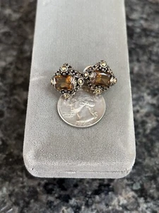 Designer John Hardy Brown Smoky Quartz 18K Gold & Sterling Silver Earrings - Picture 1 of 16