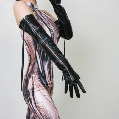 Nuevos Guantes Damas Imitación Cuero Muñeca Largos Noche Ópera Fiesta Cremallera Retro Punk Foto 1 de 4