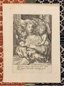 Jacob Matham “Charity, Seven Virtues, after Goltzius, 1597” Engraving - Picture 1 of 3