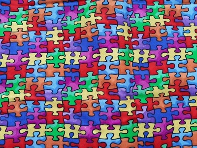 Autism Awareness Jigsaw Puzzle Pieces Cotton Fabric Rainbow Colorful Material  - Image 1 of 3