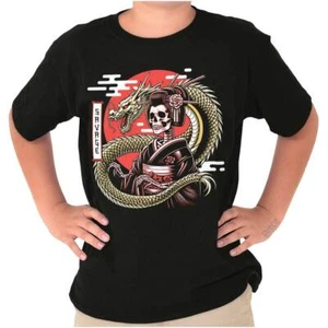 Traditional Skeleton Geisha Savage Dragon Youth Crewneck T Shirts Boy or Girl - Picture 1 of 7
