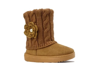 NEW Girls Snow Boot Buckle-Accent Knitting Boot Winter Flat Heel Shoe Faux Fur - Picture 1 of 33