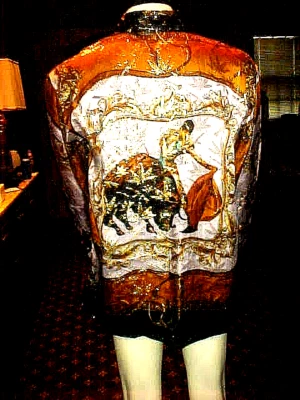 CAMISA DE SEDA METÁLICA VINTAGE PARA HOMBRE TEMA MULTICOLOR MATADOR TAUROMA MEDIANA Foto 1 de 4