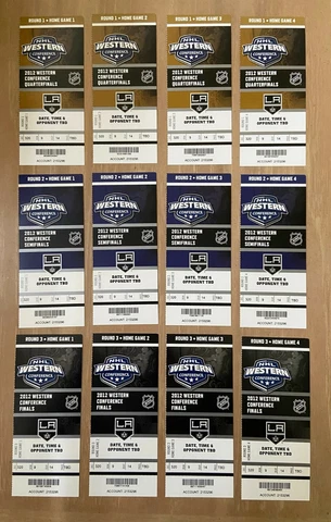 KINGS STANLEY CUP SEASON 2012 NHL HOCKEY PLAYOFF TICKETS v CANUCKS BLUES COYOTES Cover