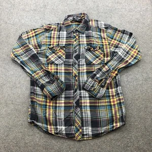 Zoo York Shirt Mens Medium Yellow Black Plaid Flannel Button Up Skate Streetwear - Picture 1 of 8