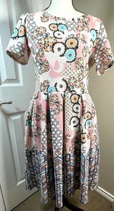Lularoe Amelia Dress Womens Size L Honeycomb Geometric Floral Print Pink Pockets - Picture 1 of 12
