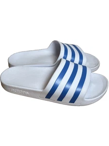 Unisex Adult Sz 8 Adidas White W/blue Stripped Summer Beach Sandle  - Picture 1 of 9