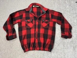 VTG LL Bean Jacket Mens Large Red Black Wool Buffalo Flannel Mackinaw Shacket - Picture 1 of 12