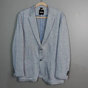BOSS Hugo Boss sport coat Men's 42R Linen Cotton checkered houndstooth blue - Picture 1 of 17