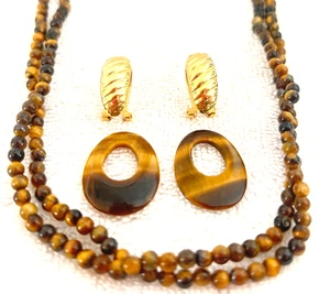 .99 ASTE! Lotto orecchini giacche oro collana perle occhio di tigre vintage - Foto 1 di 5