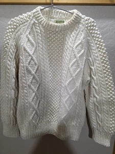 Vintage Kennedy of Ardara 100% Wool Hand Knit Fisherman's Sweater Cable Knit XL - Picture 1 of 8