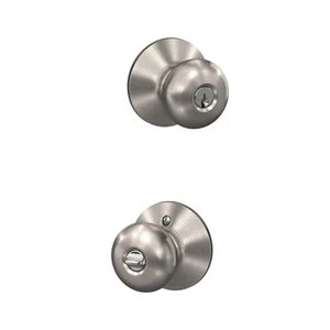 Schlage F51A PLY 619 Plymouth Türknauf, gleichschließendes Eingangsschloss, Satin Nickel - Bild 1 von 9