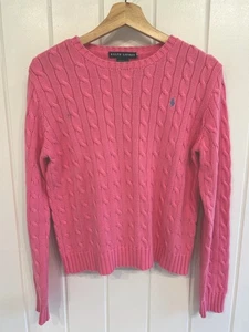 Ralph Lauren Damen rosa Zopfmuster Rundhalsausschnitt Pullover Medium klassisch adrett - Bild 1 von 5