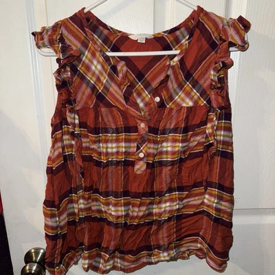 Burgundy And Orange Plaid Short Sleeve Shirt - XL (16-18) - Image 1 of 4