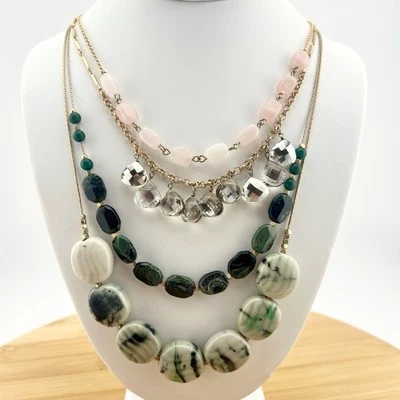 Collar Multicolor Piedras Preciosas y Vidrio Multicapa Cuentas Cuarzo Tono Dorado Foto 1 de 4