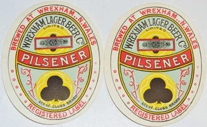 2x Vintage & Mint Wrexham Lager Beer Co. ACE OF CLUB Brand Pilsener Label Wales - Picture 1 of 2