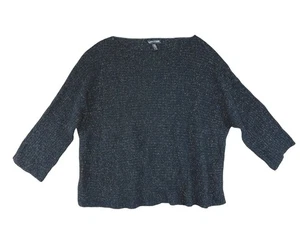 Suéter Eileen Fisher Negro Tejido Metálico Cuello Redondo Top Manga 3/4 Lana Merino M - Imagen 1 de 10