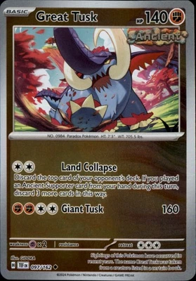 Great Tusk - Reverse Holo Uncommon SV05: Temporal Forces 097/162 NM - Image 1 of 2