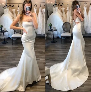 Abiti da sposa sexy a sirena senza schiena abiti da sposa coda spaghetti raso - Foto 1 di 8