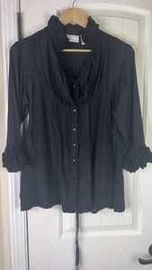 Soft Surroundings Women’s Button Up Shirt Ruffles Black Steampunk Witchy Sz L  - Picture 1 of 17