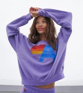 AVIATOR NATION WOMEN'S LOGO RELAXED CREW SWEATSHIRT LAVENDER SIZE SMALL $210 - Picture 1 of 13