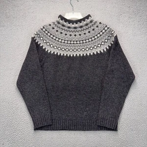Eddie Bauer Pullover Damen Medium Tall grau Fair Isle Lammwolle Wolle Stehkragen - Bild 1 von 9