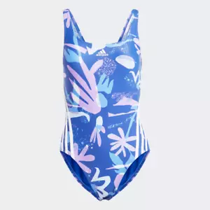 Adidas Swimsuit Women's 6 Blue Floral 3-Stripes New - Picture 1 of 8